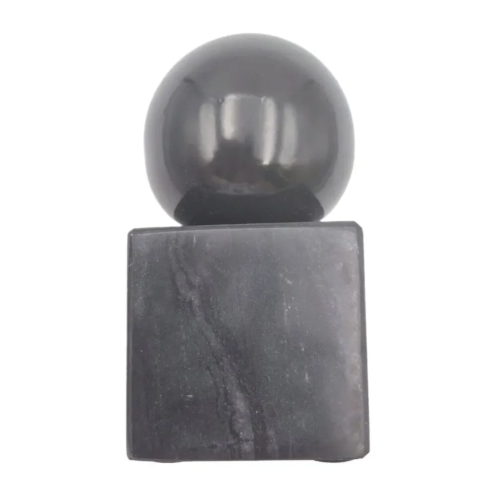 Polished Black Sphere on Marble Cube Base India 7.5x3.5